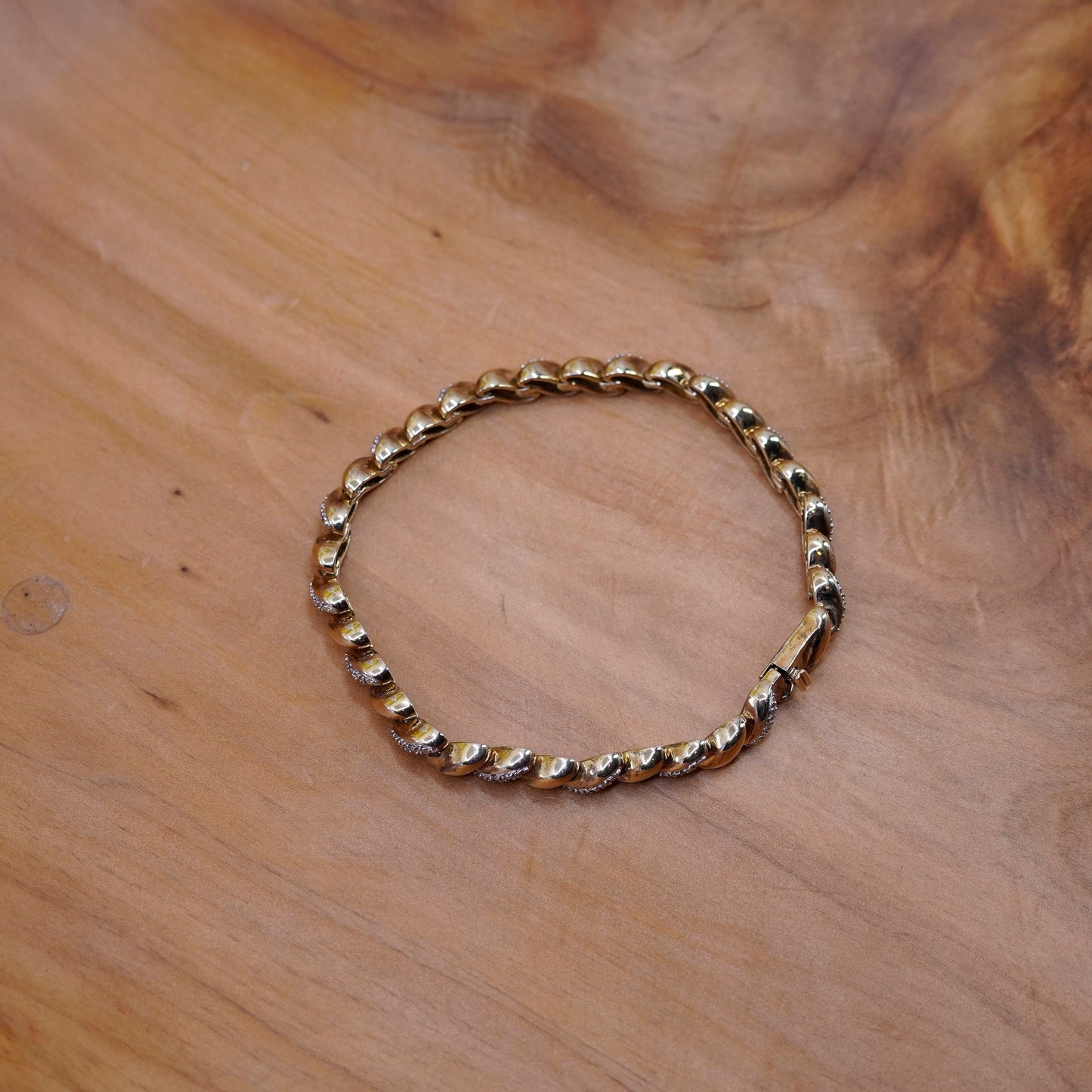 7.25”, vermeil gold over Sterling 925 silver tennis bracelet San Marco diamonds
