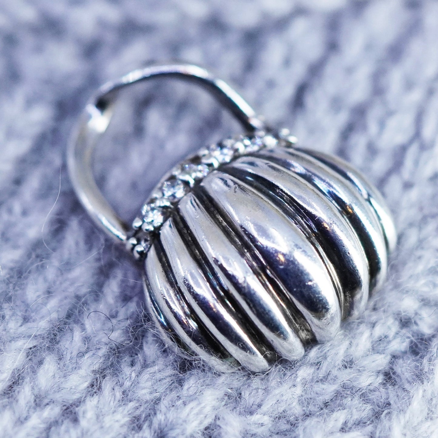 Vintage sterling 925 silver handmade shell handbag pendant charm with cz