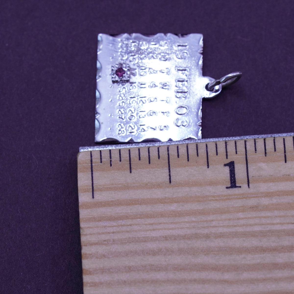 sterling silver handmade pendant, 925 19 03 Calendar charm birthstone amethyst