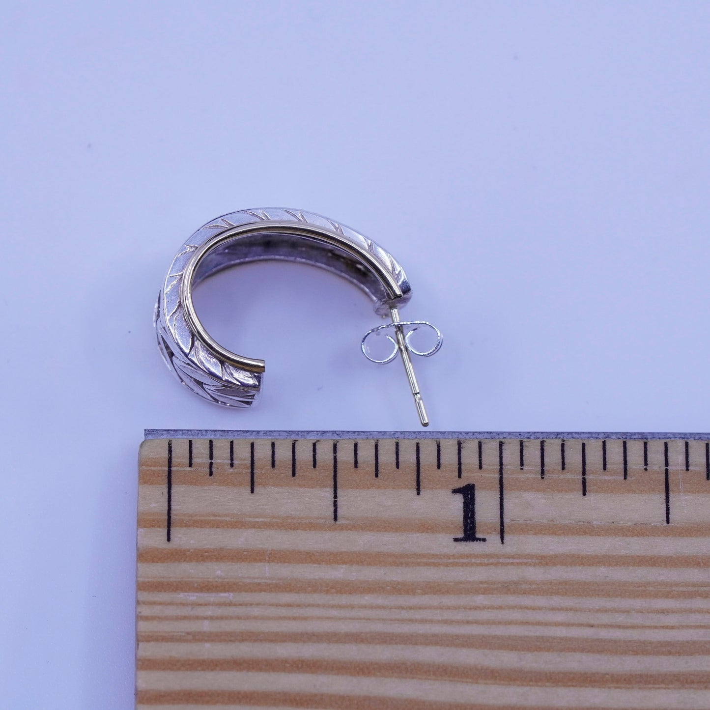 0.75”, two tone Sterling silver handmade earrings, 925 huggie hoops 14K gold