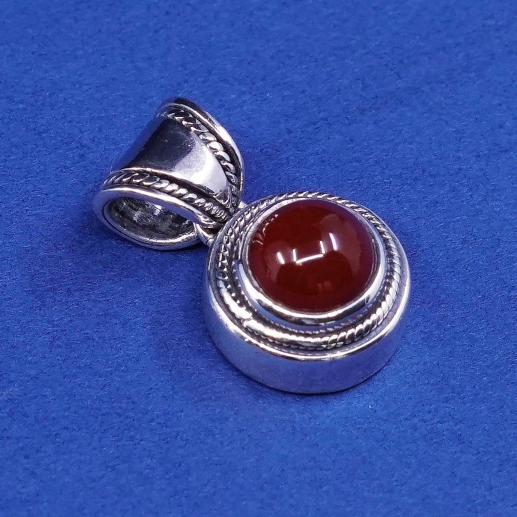 Lori Bonn sterling silver handmade pendant, 925 charm w/ carnelian bead