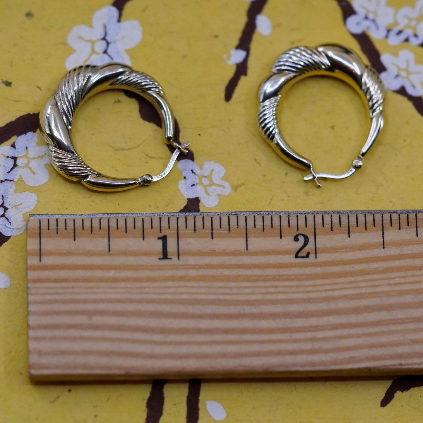 1”, vintage vermeil gold over Sterling silver earrings, 925 twisted chain hoops