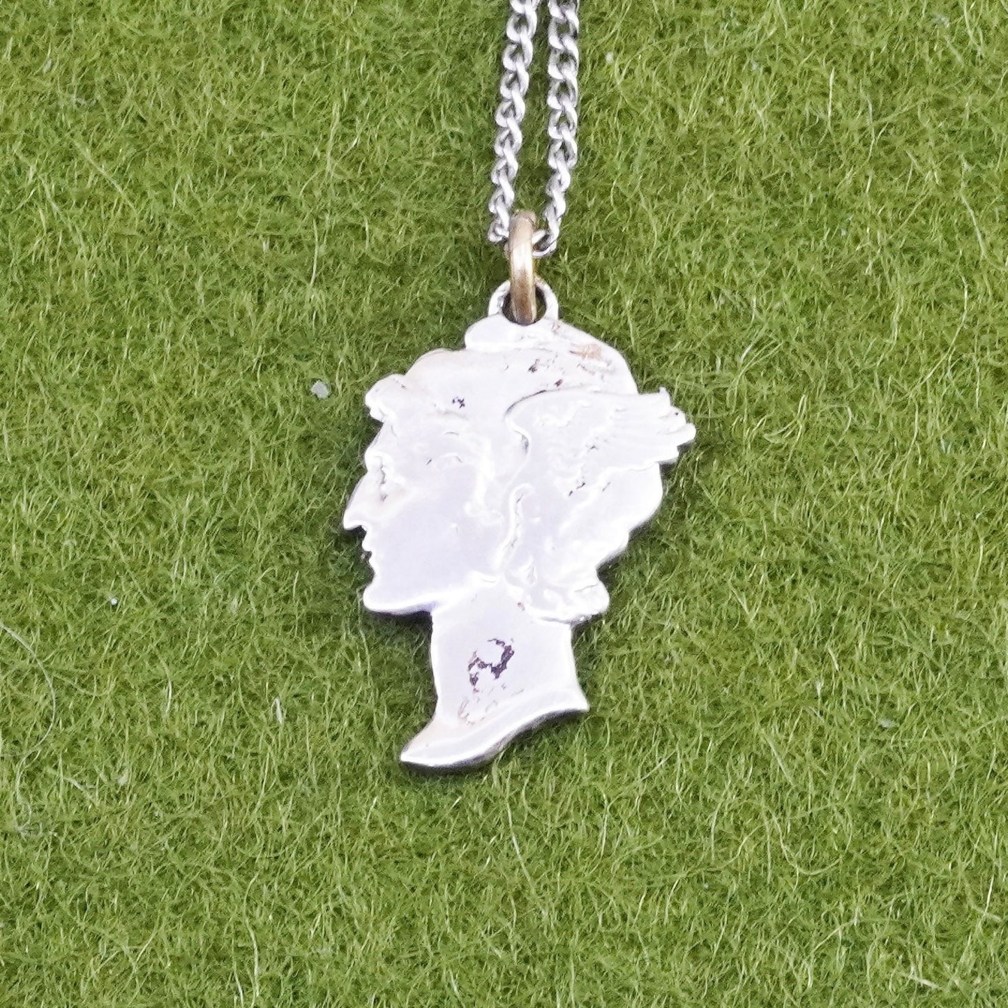 18” Sterling 925 silver necklace curb chain pluribus unum coin goddess pendant