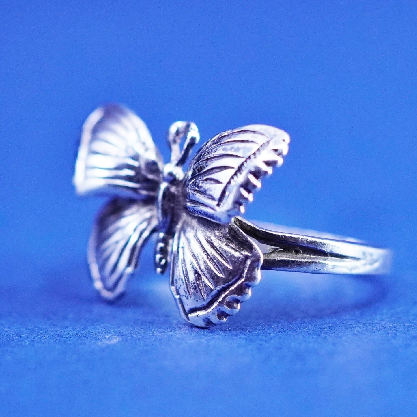 Size 6, vintage sterling silver handmade ring, 925 butterfly band