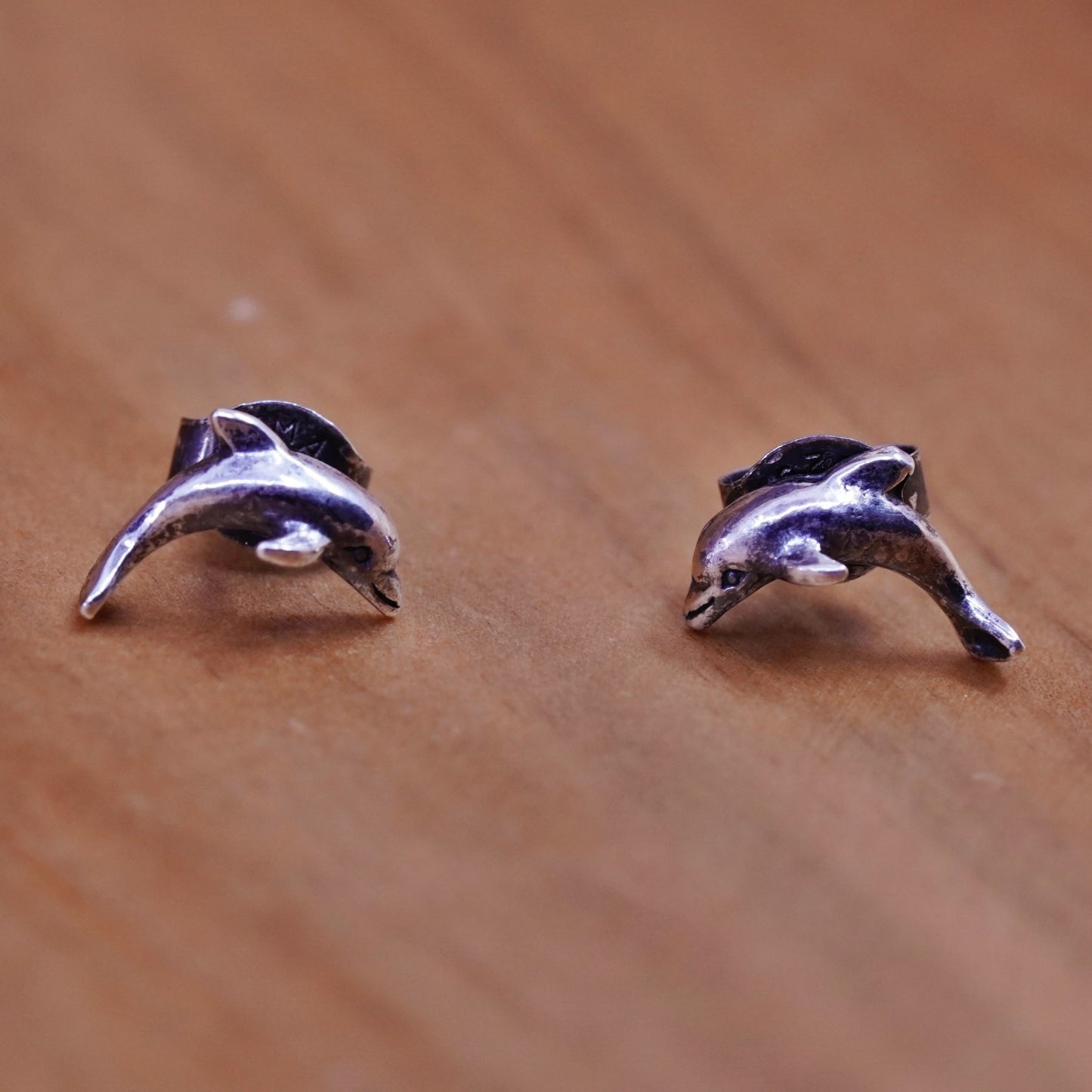 Vintage Sterling silver handmade earrings, 925 dolphin studs