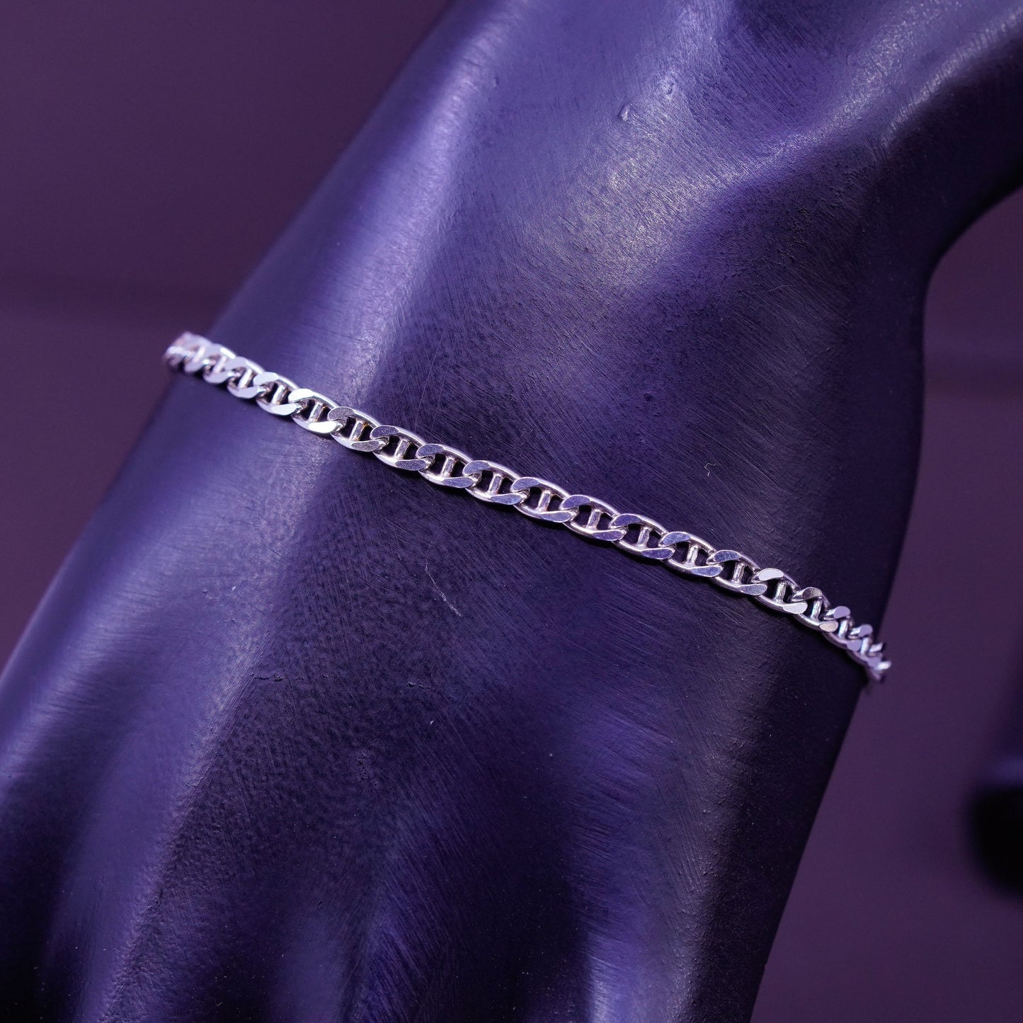 7”, Vintage sterling silver handmade bracelet, 925 anchor chain