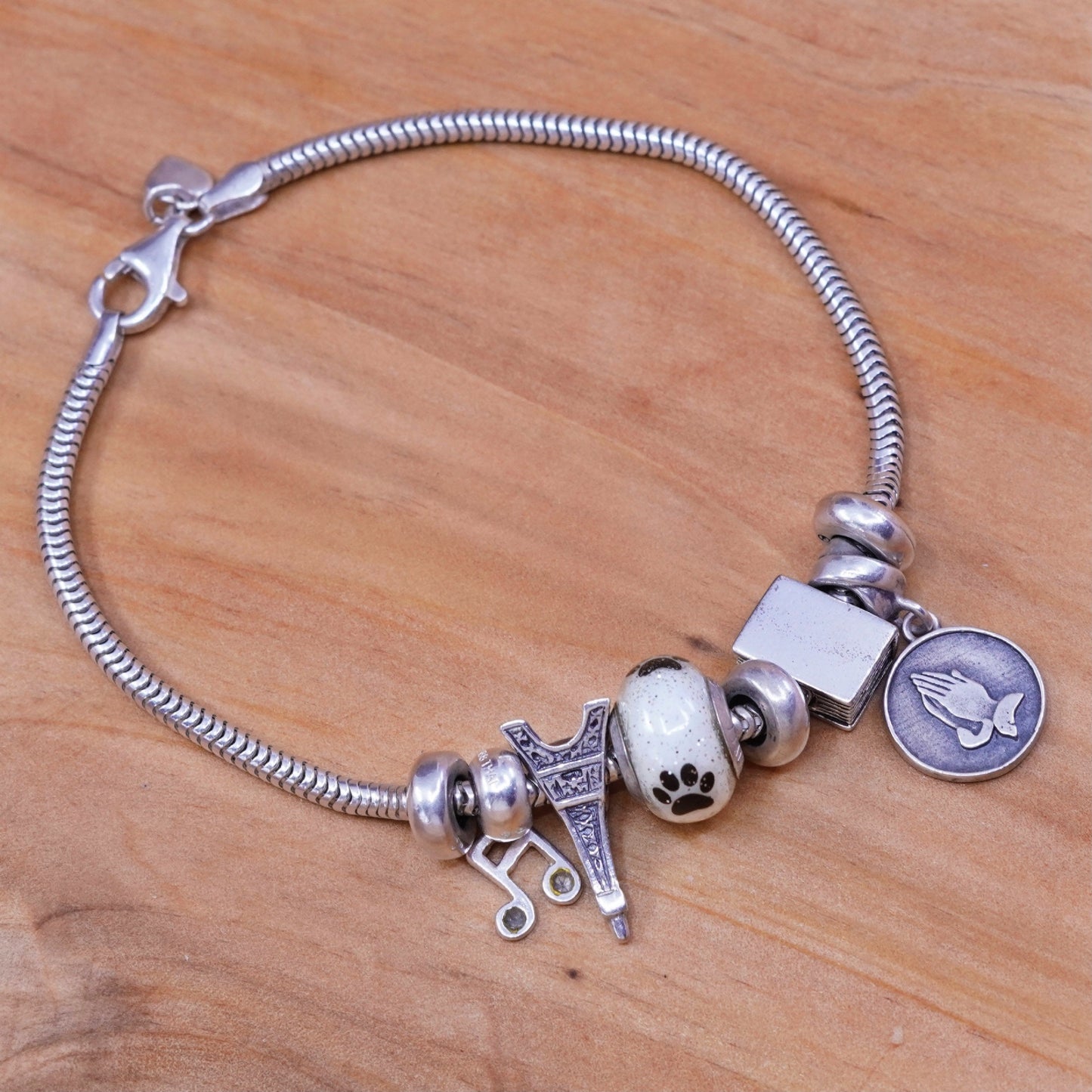 8.5”, Ralph Lauren sterling 925 snake silver bracelet prayer passport tower