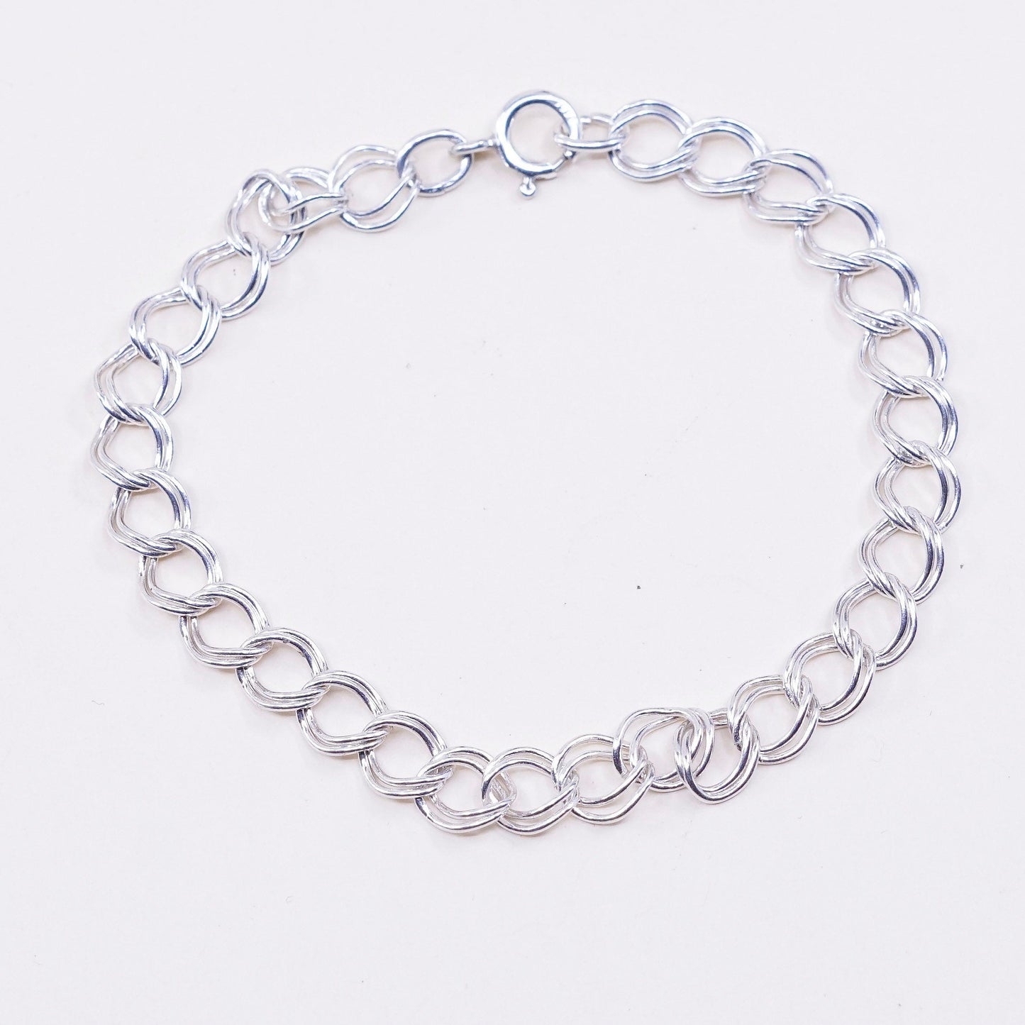 7”, 6mm, Vintage sterling silver double curb bracelet, 925 chain, stamped 925