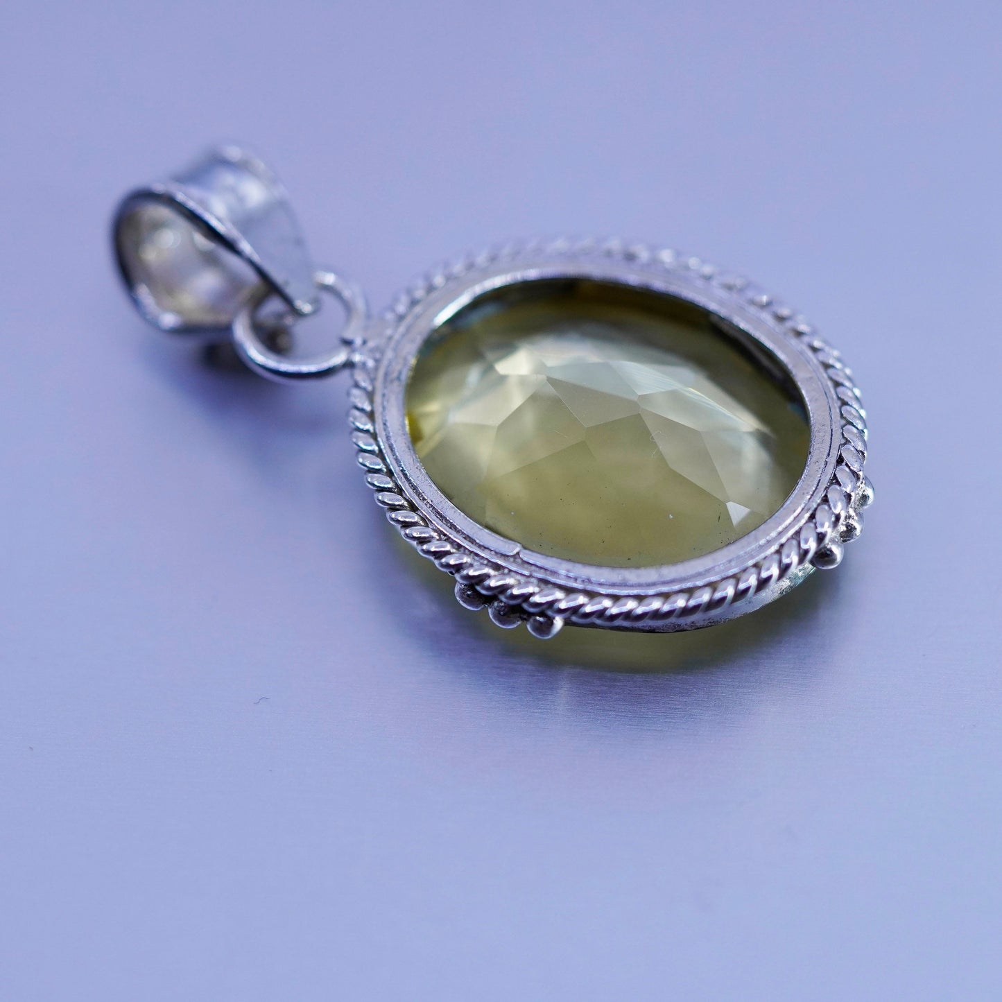 antique sterling 925 silver handmade pendant with oval citrine