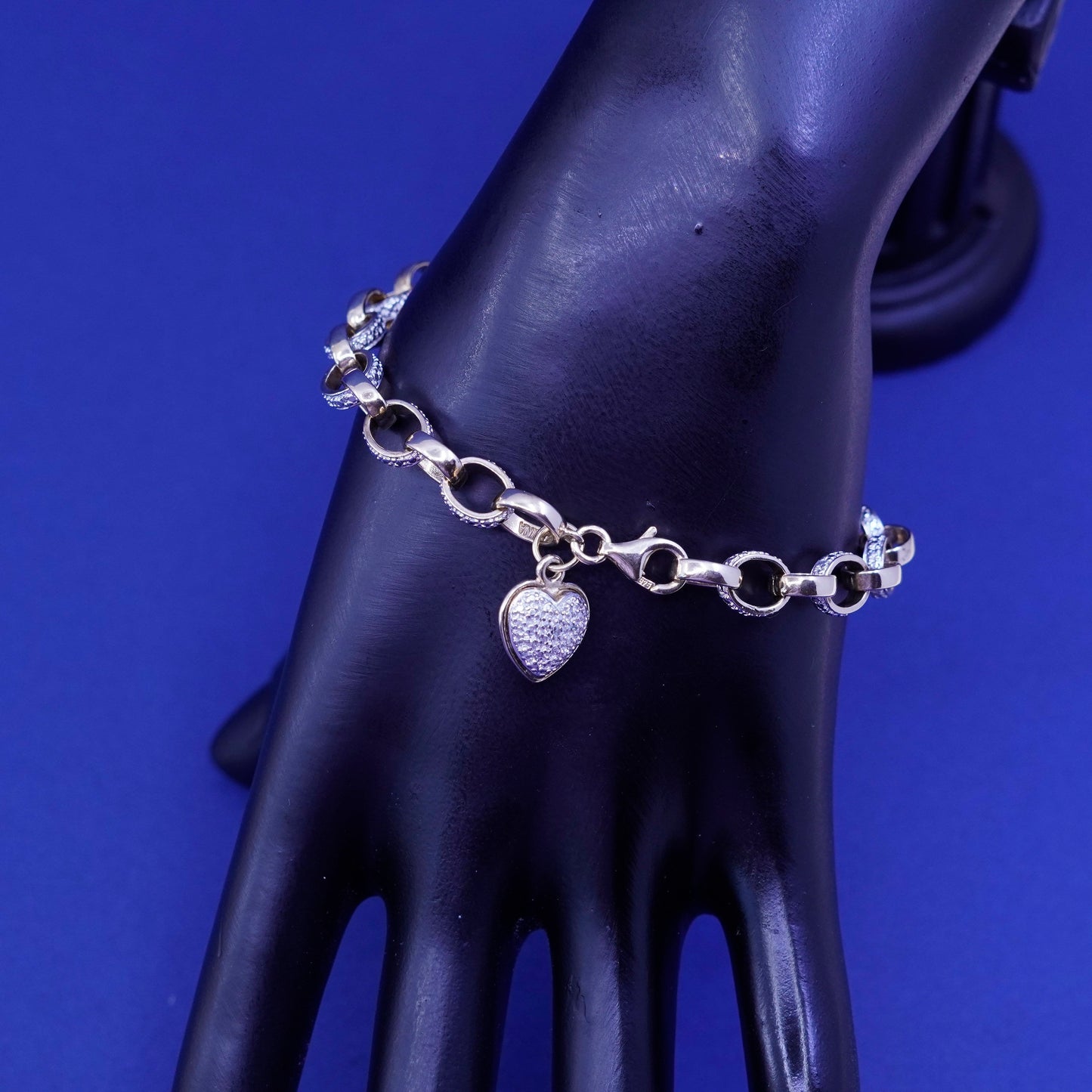 7”, vermeil gold filled sterling silver tennis bracelet, 925 chain heart charm