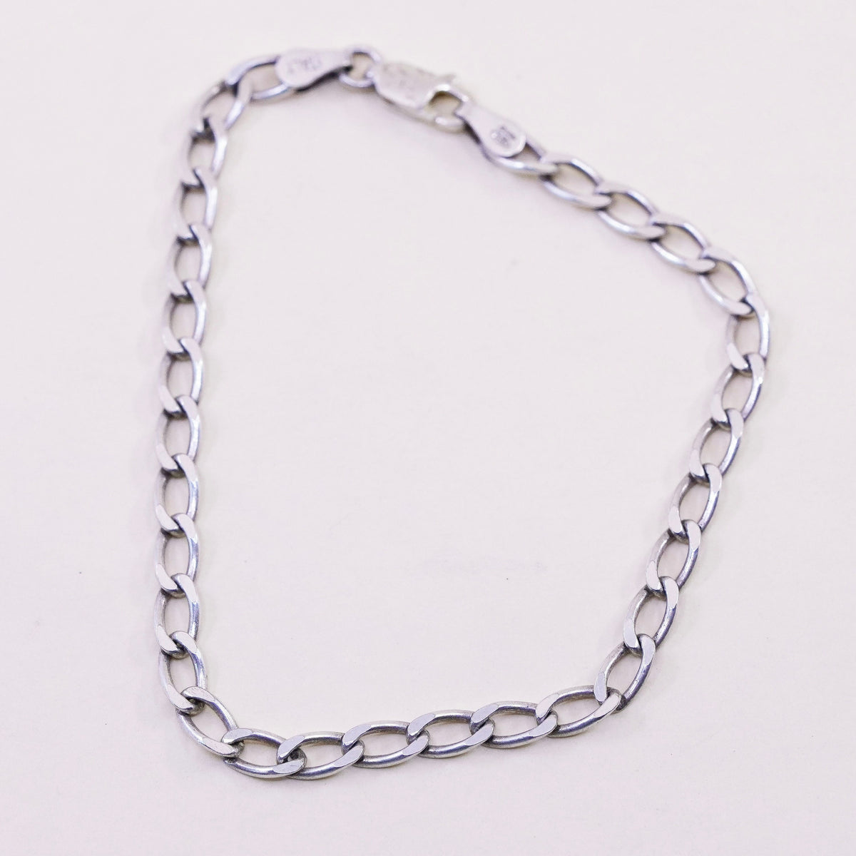 7.25”, Vintage milor sterling silver flatten curb bracelet, bold 925 men chain