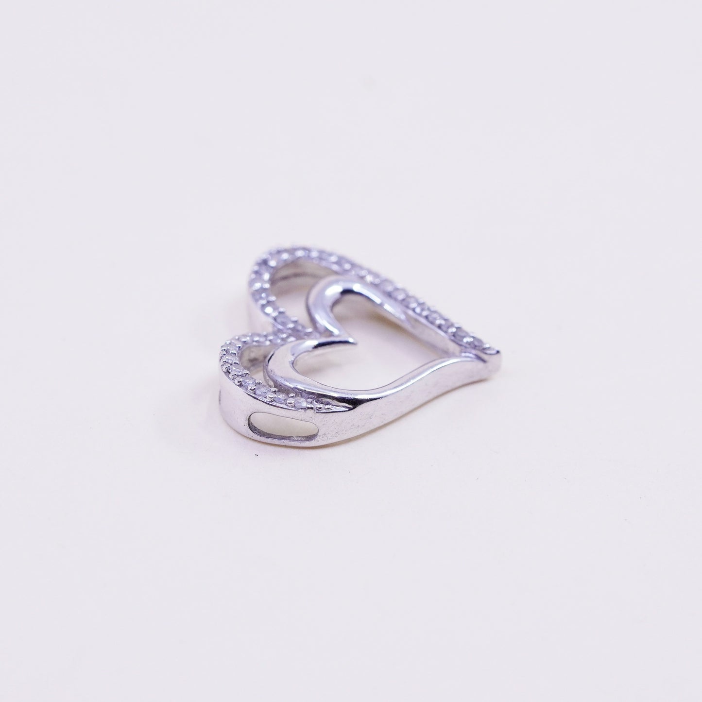 vintage Sun Sterling silver Pendant, 925 double heart with real diamond