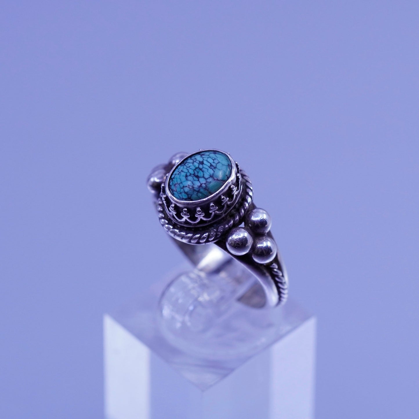 Size 8.5, Native American navajo Sterling 925 silver ring kingman turquoise