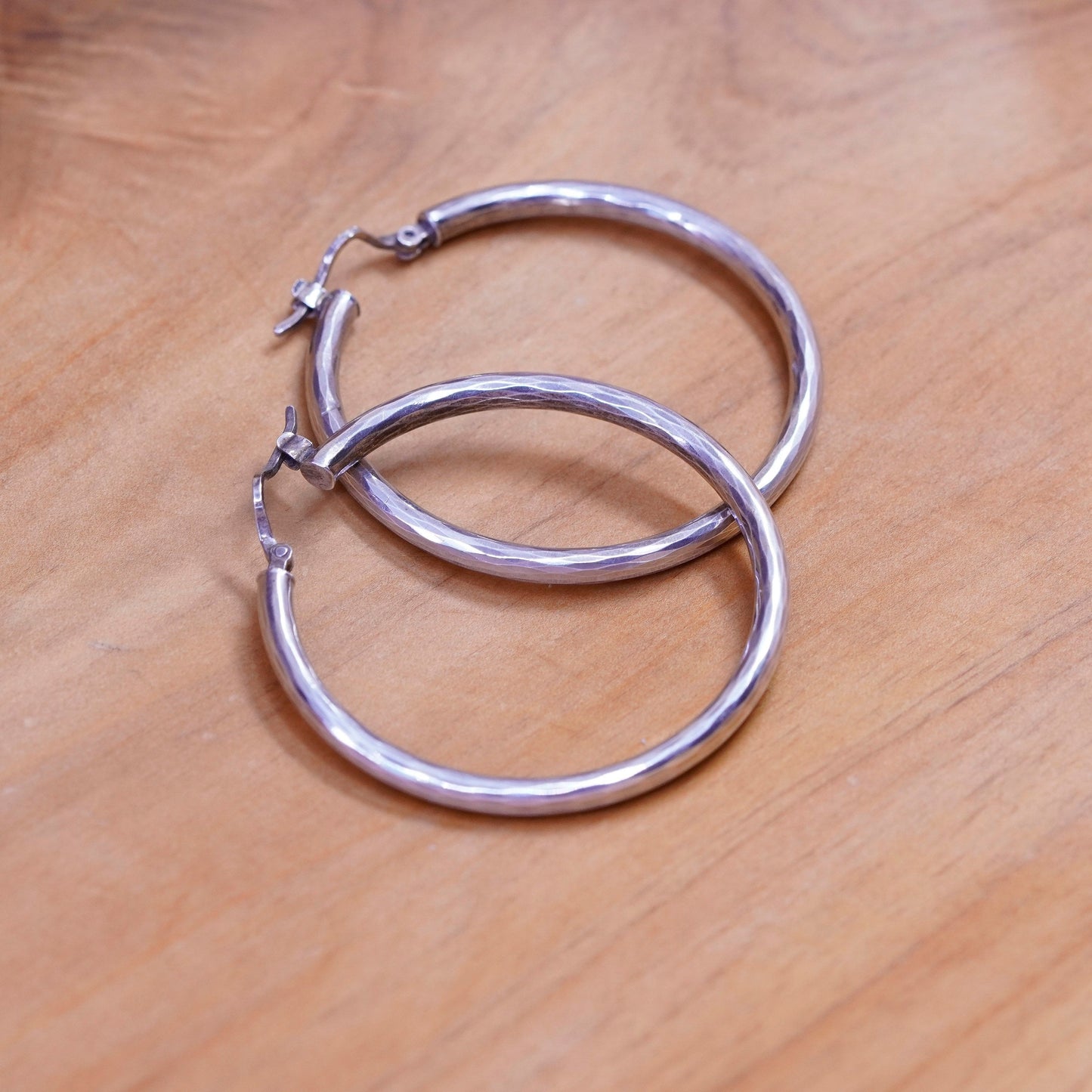 1.5”, vintage Sterling silver handmade earrings, bold 925 silver hoops