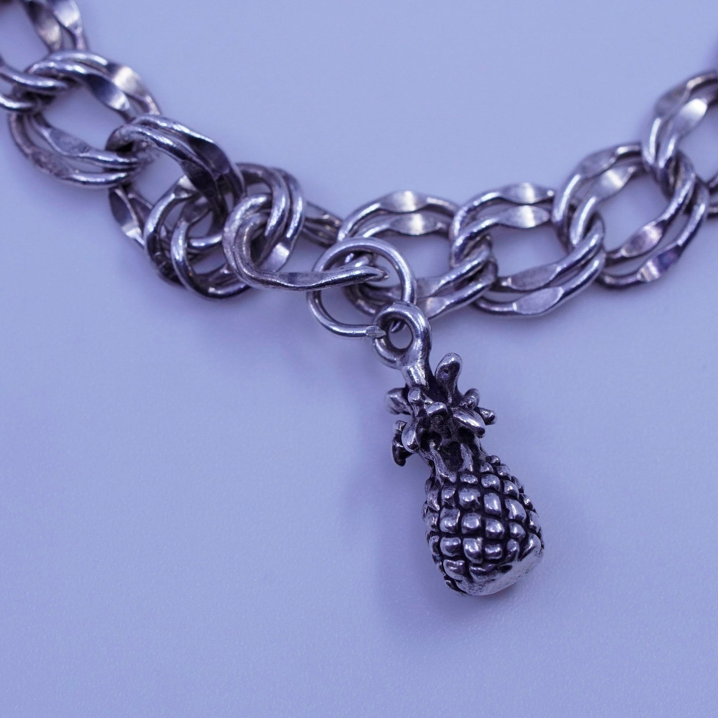 7.5”, Sterling 925 silver bracelet, curb chain K pineapple riding boot charms