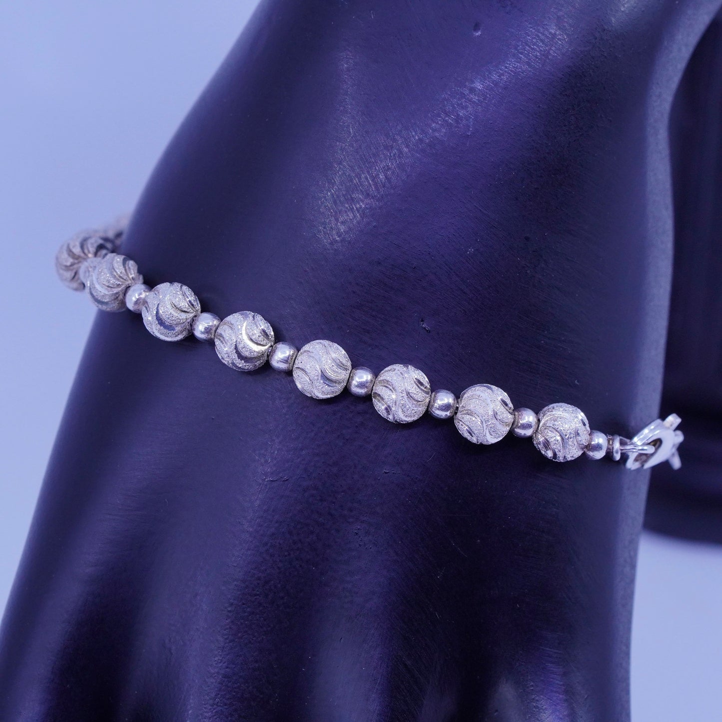 7”, Vintage Sterling 925 silver handmade tennis bracelet chain with amber