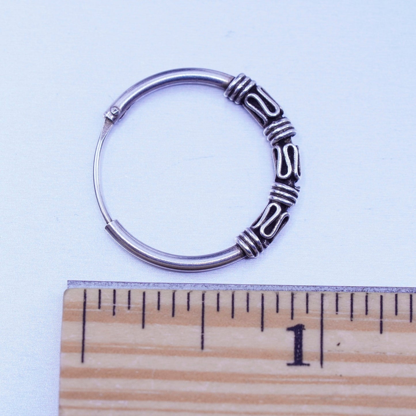 0.75”, vintage Sterling silver handmade earrings, textured 925 hoops