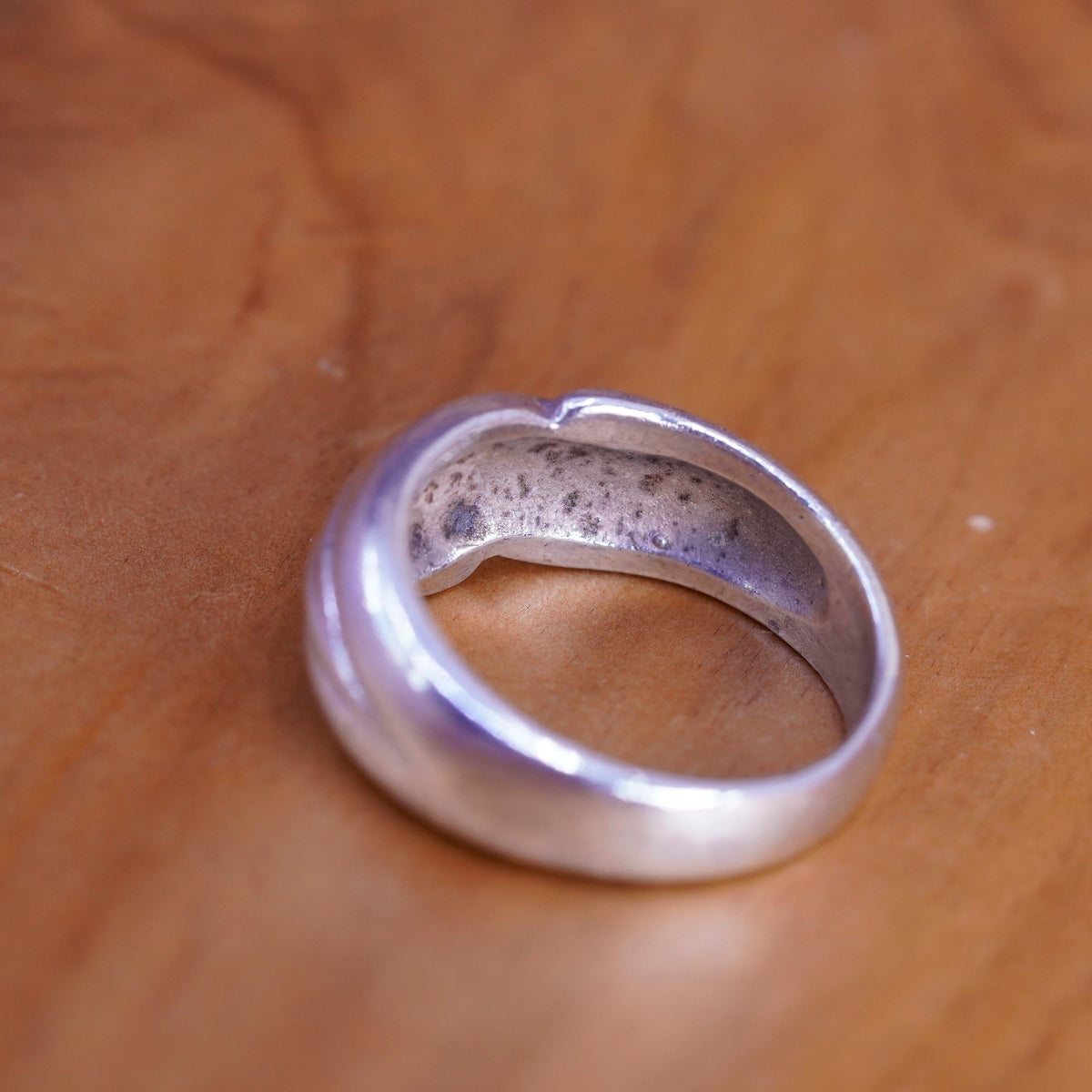 Size 7.25, sterling silver handmade ring, 925 ribbed band, minimalist modernist