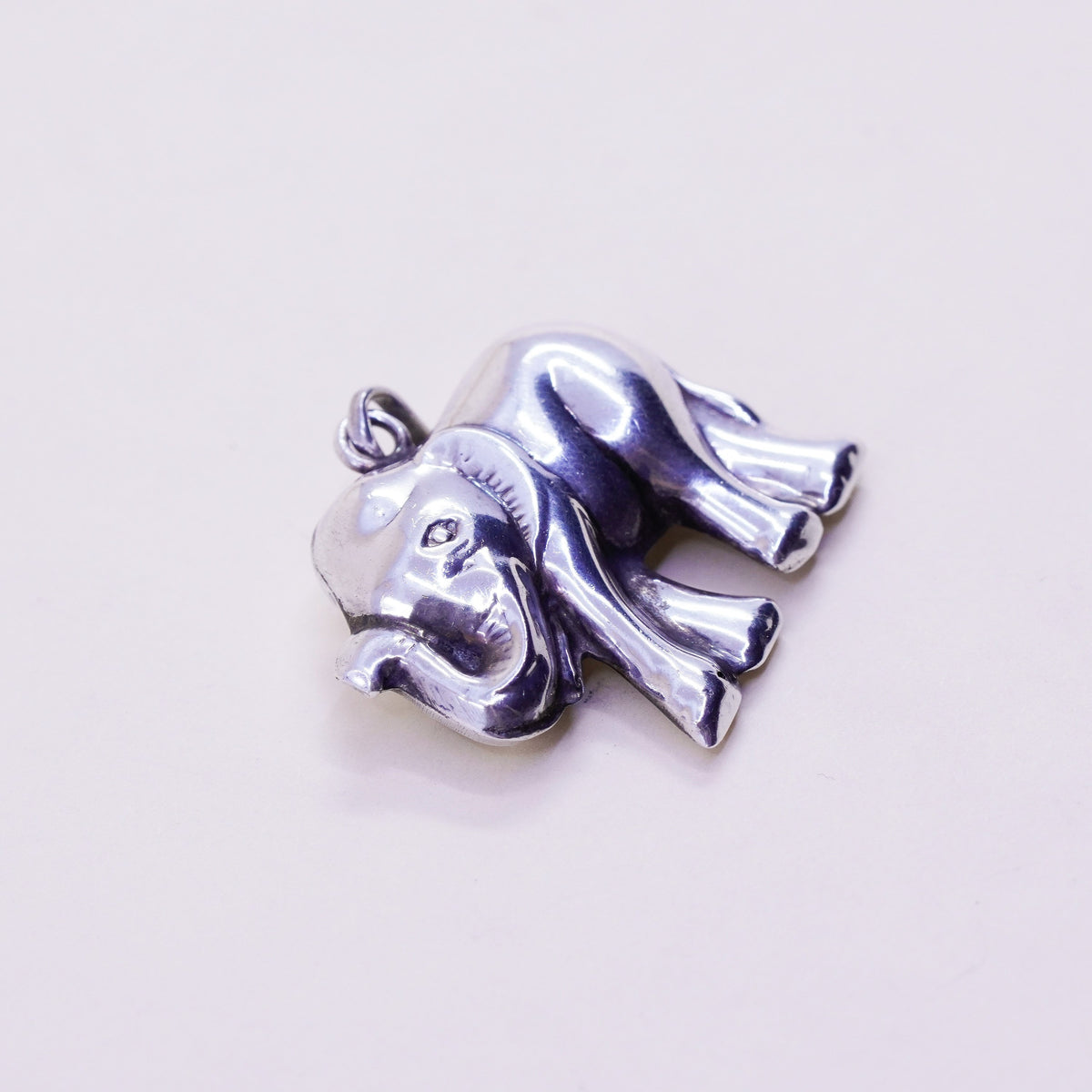 Vintage Sterling silver handmade pendant, puffy 925 Elephant charm