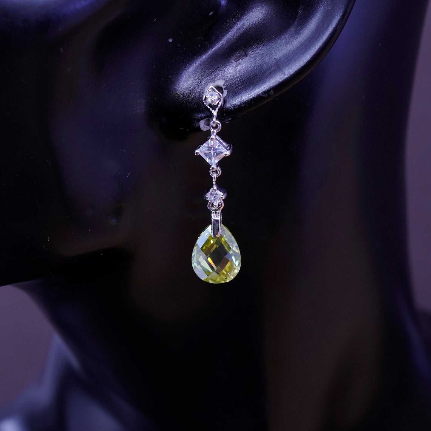 Vintage Sterling 925 silver handmade earrings with teardrop citrine and Cz