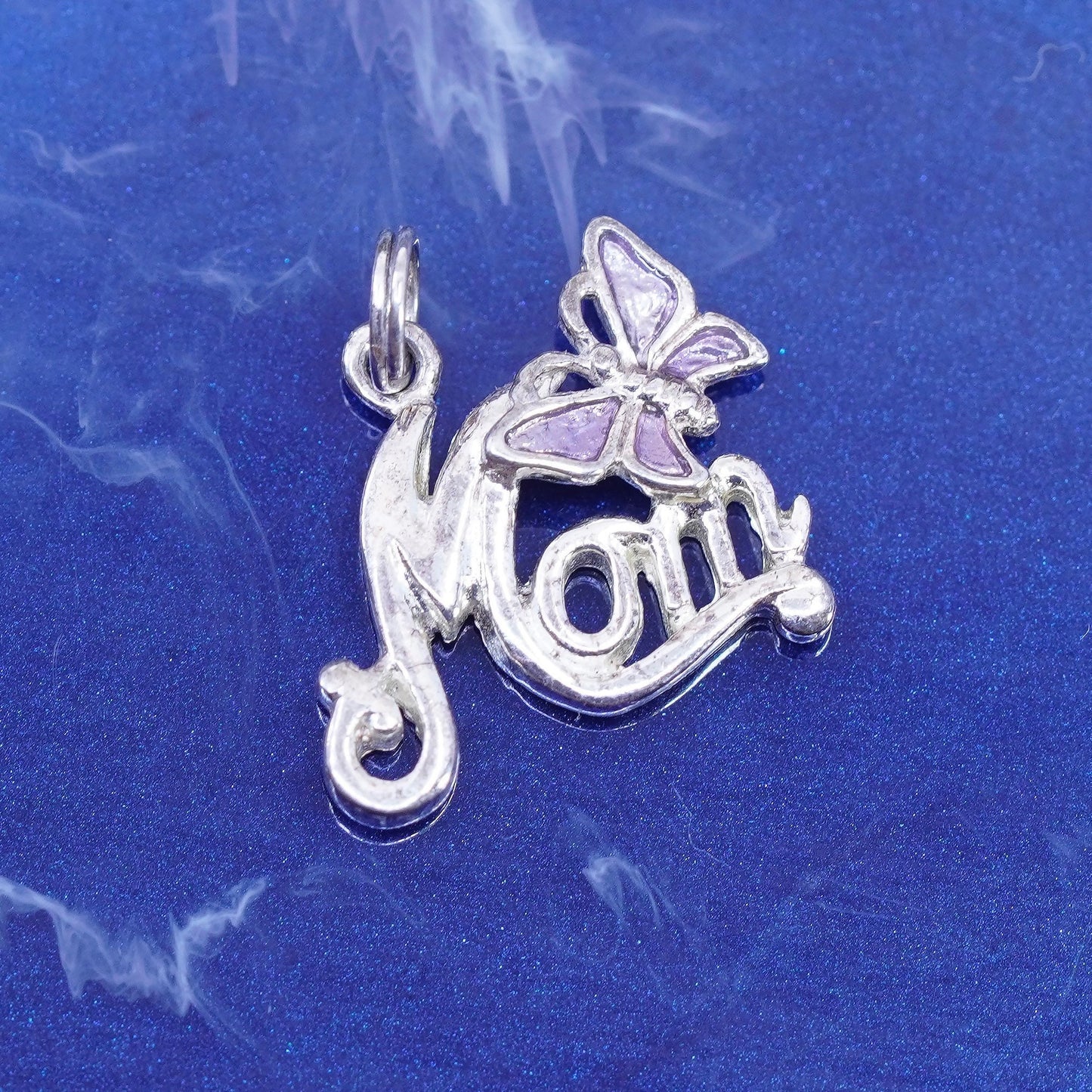Vintage sterling 925 silver handmade pendant with mom and butterfly