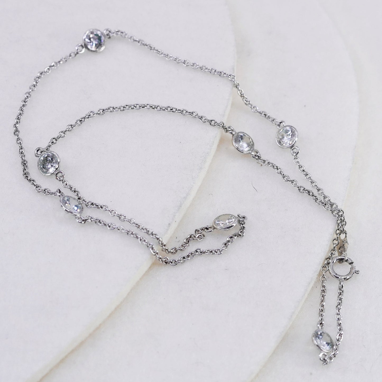 16”, vintage Sterling 925 silver handmade circle necklace with cz pendant