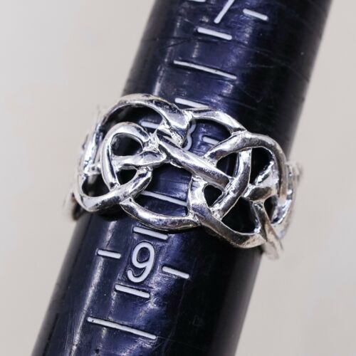 Size 8, Vtg Sterling Silver Handmade Ring, 925 Silver Band W/ Filigree Detail