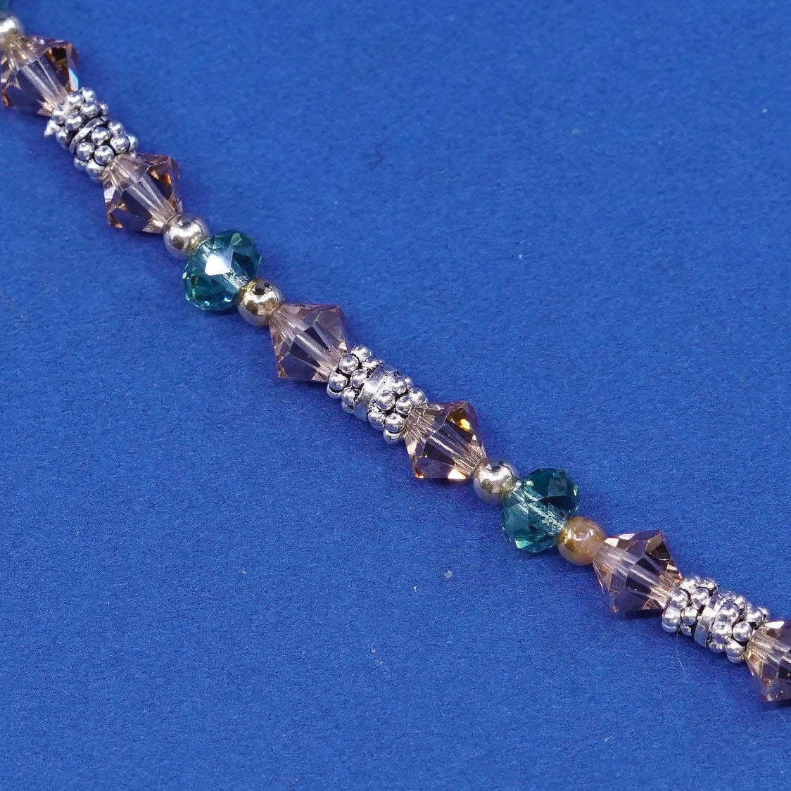 6.75”, Two Tone sterling silver handmade bracelet 925 w/ small 14K yellow beads