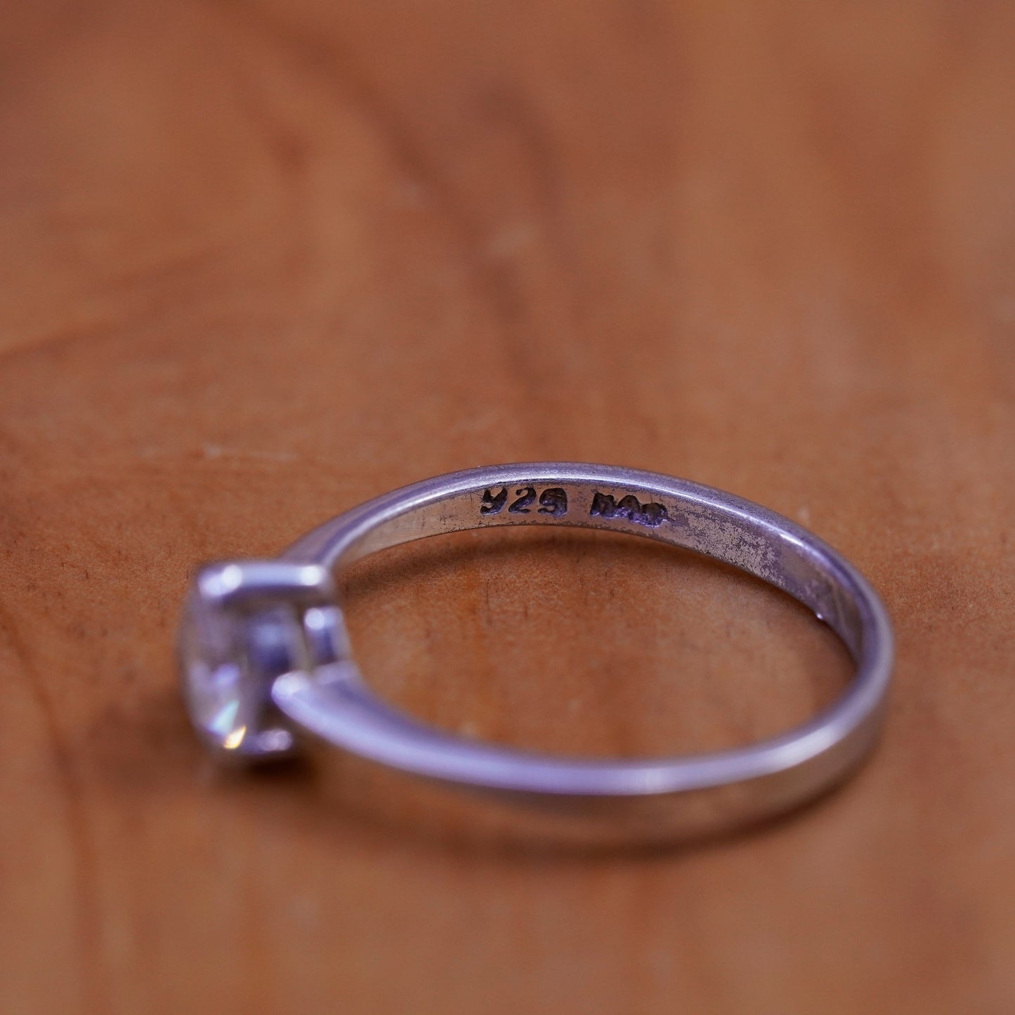 Size 7.25 vintage Sterling silver handmade ring, 925 stackable band heart cz
