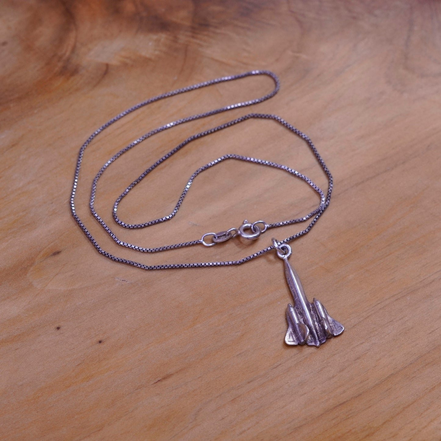 18”, Sterling silver handmade necklace, 925 box chain with airplane jet pendant