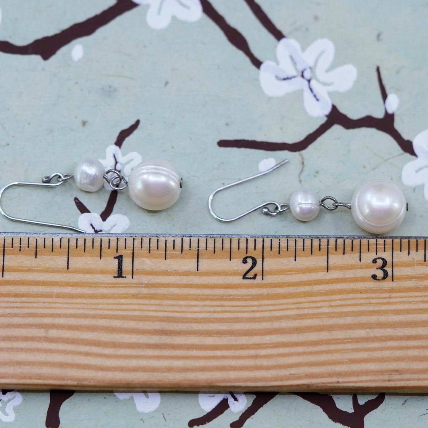 Vintage Sterling 925 silver handmade earrings with freshwater pearl beads
