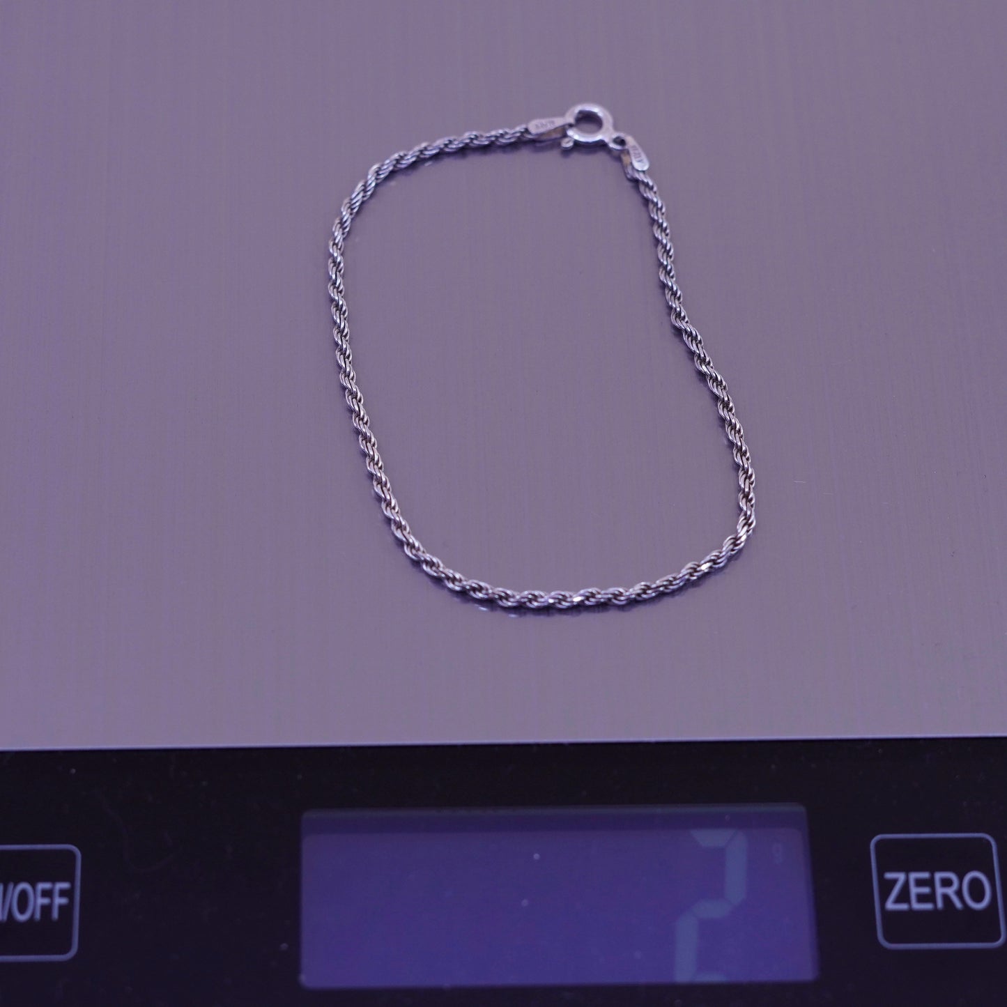 7.25”, 1.6mm, Vintage sterling silver bracelet, Italy made 925 rope chain