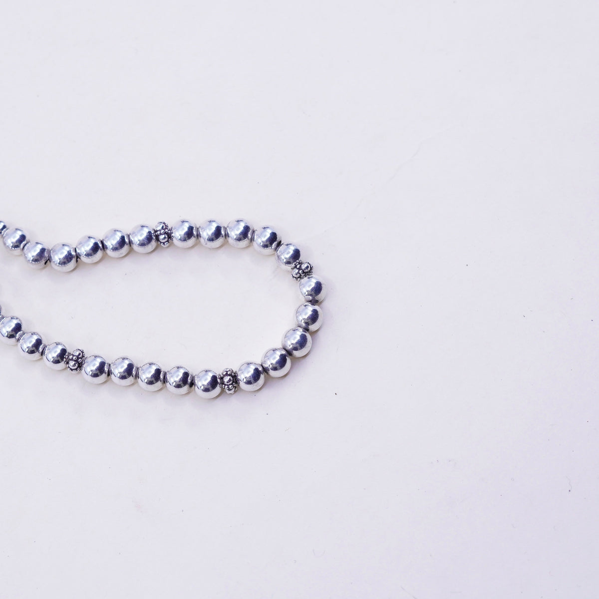 7”, 5mm, Vintage sterling silver bracelet, filigree 925 beads chain, jewelry