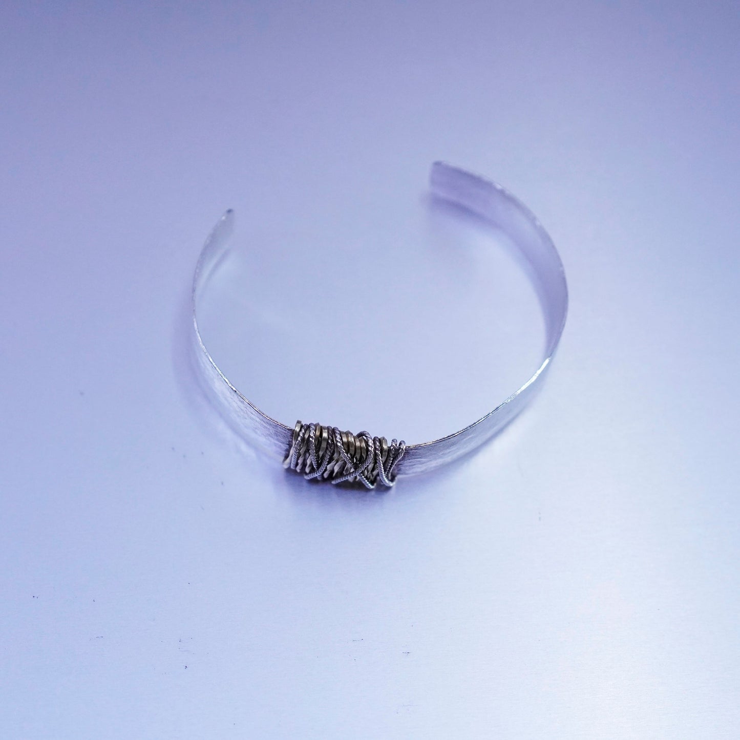 6.5”, Vintage Sterling 925 silver handmade bracelet, hammered wired brass cuff