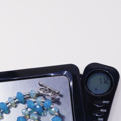 7.5”, Mexico Sterling 925 Silver Handmade Bead Bracelet, Blue Crystal beads