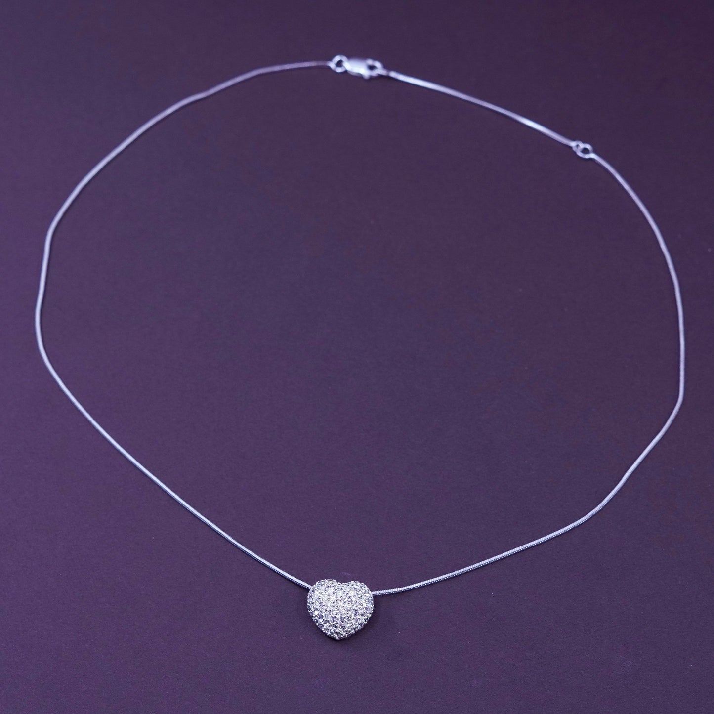 16+2”, Sterling silver necklace, 925 snake chain cluster crystal heart pendant