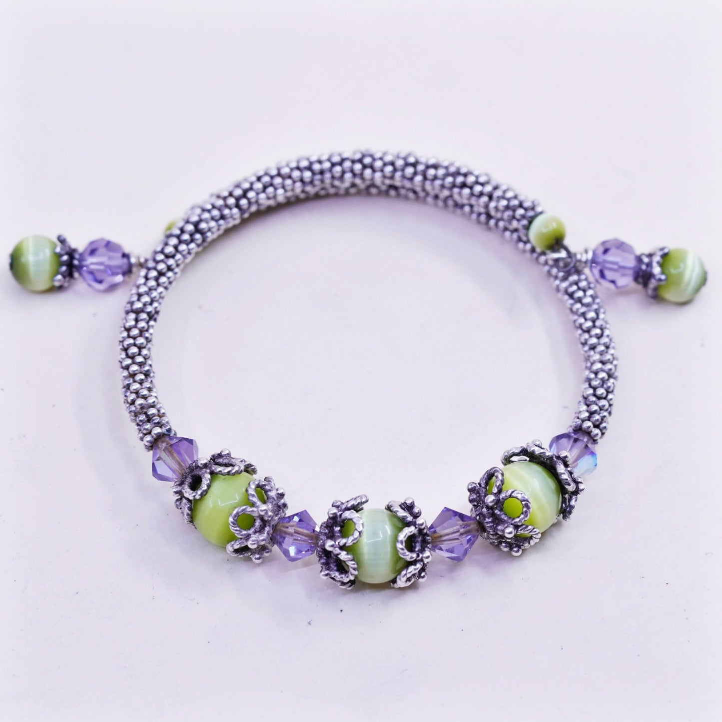 7.75”, sterling silver contemporary handmade bracelet, 925 wrap cuff cats eye