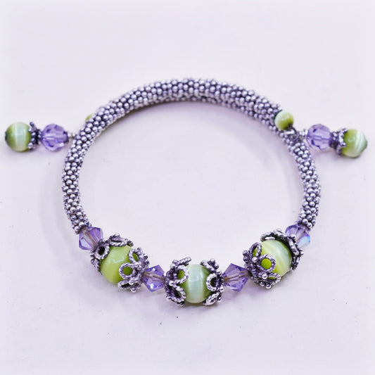 7.75”, sterling silver contemporary handmade bracelet, 925 wrap cuff cats eye