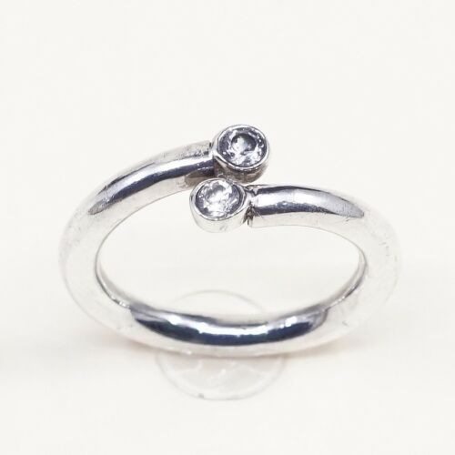 Sz 8.5, Vtg Sterling Ring, 925 Silver Handmade Engagement Band Ring W/ CZ,