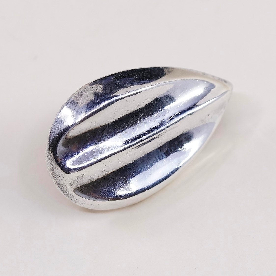 vtg Sterling silver handmade earrings, Modern 925 Ribbed teardrop studs