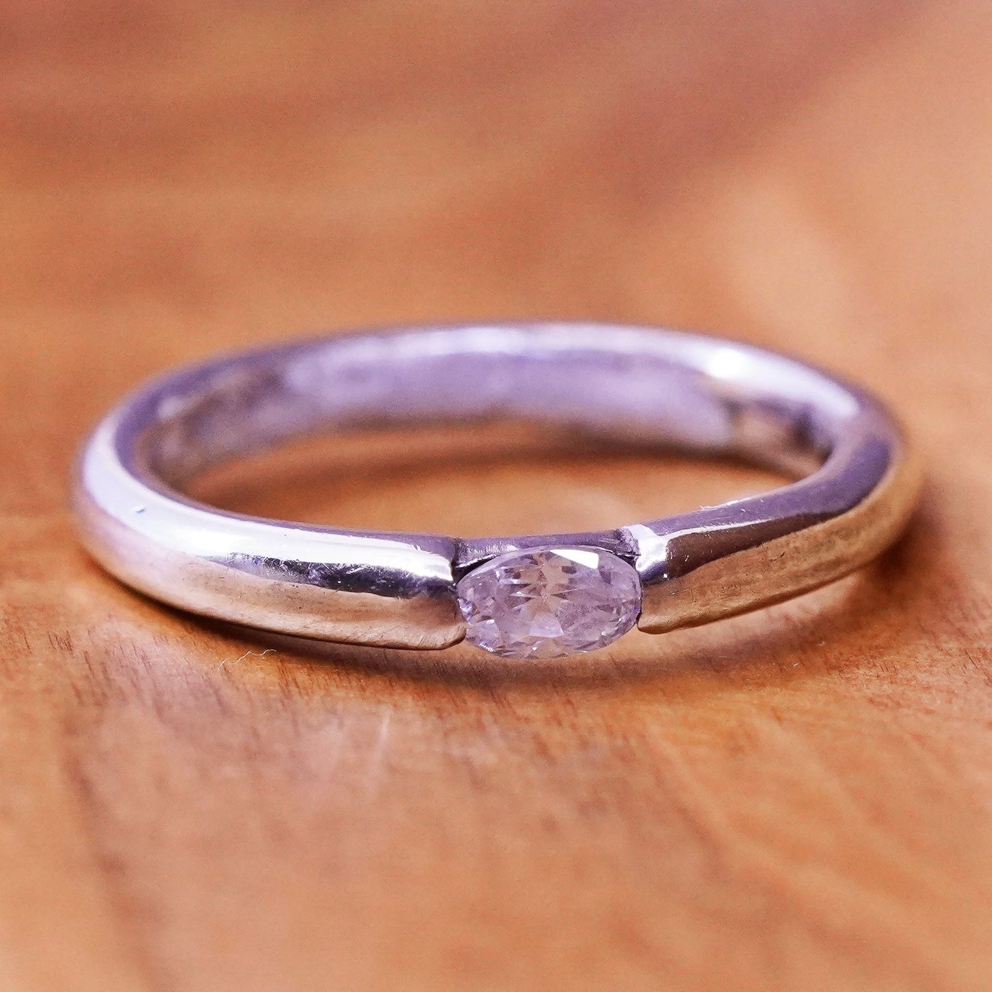 Size 7, vintage Sterling silver handmade ring, 925 stackable band with cz