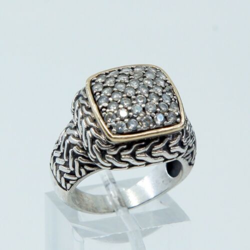 Sz 6.75, Vtg Sterling Ring with 10K gold accent, 925 Silver W/ Cluster Cz Inlay