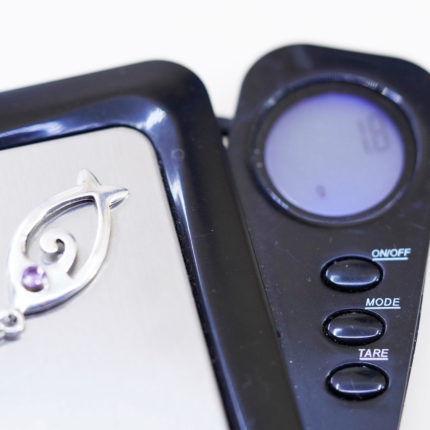 Vintage sterling silver fish bone charm with amethyst, 925 pendant