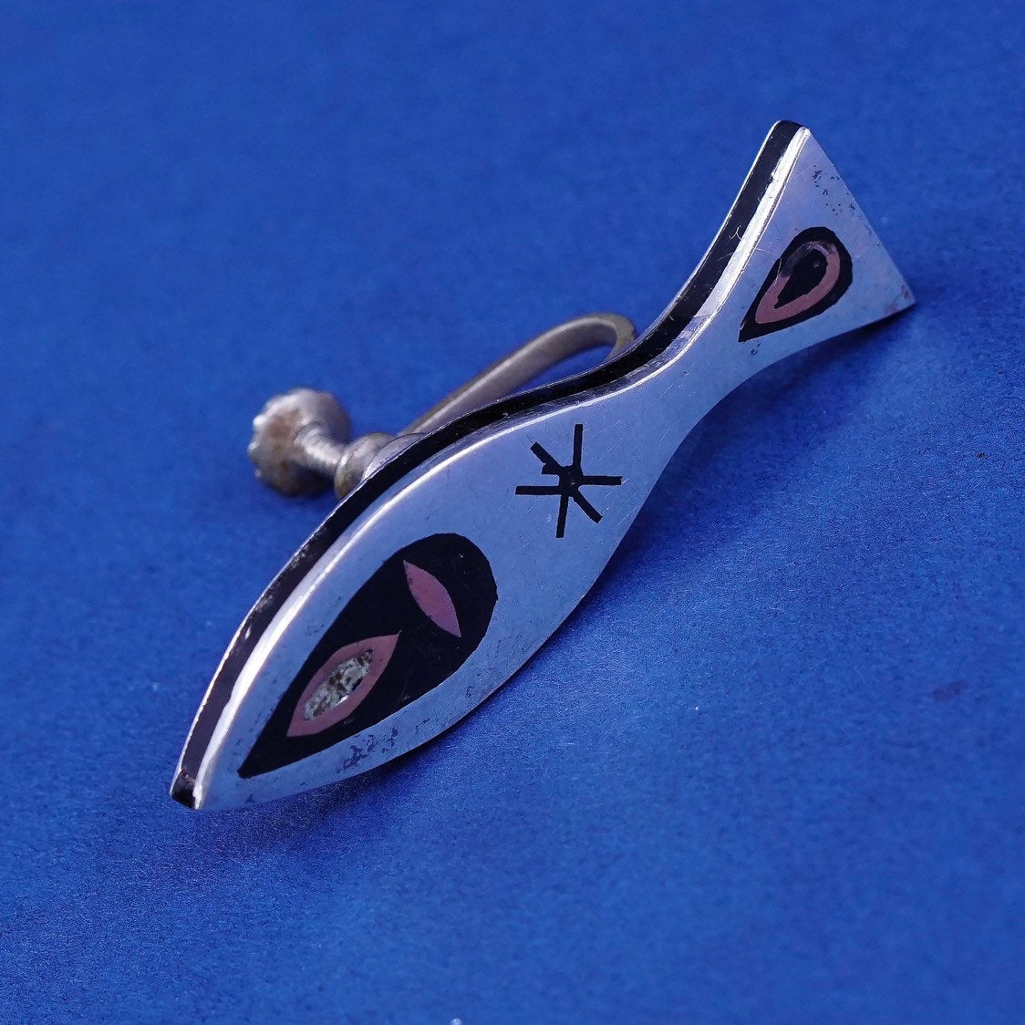 vtg NAB mexico Sterling silver screw back earrings, geometric 925 silver fish