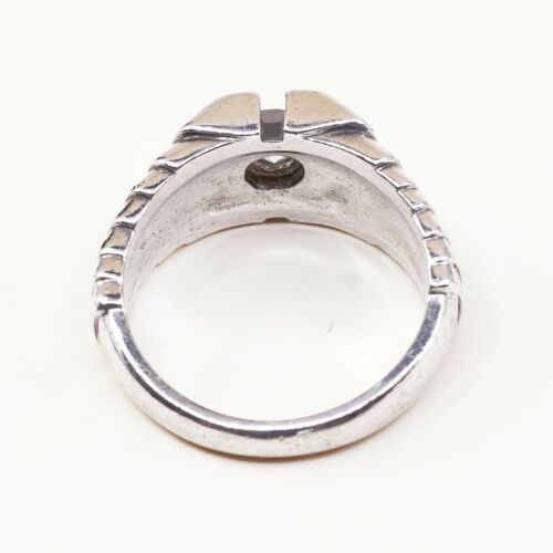 Sz 10, Sterling Silver Handmade Ring, 925 Silver cocktail statement Ring W/ Cz