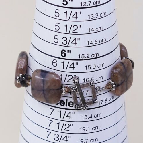 6.75”, Vintage Sterling Silver Handmade Bracelet, 925 Silver Toggle W/ Jasper