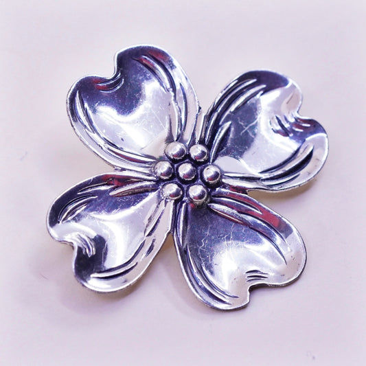 Vintage sterling silver dogwood flower shaped brooch, 925 pin
