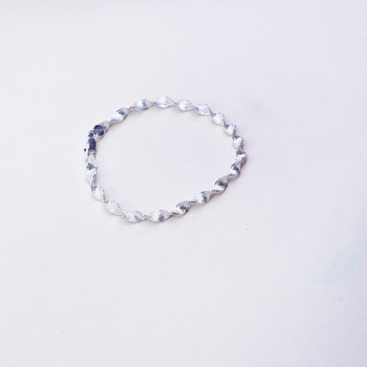 6.75”, 5mm, Vintage sterling silver bracelet, twisted curb link bracelet
