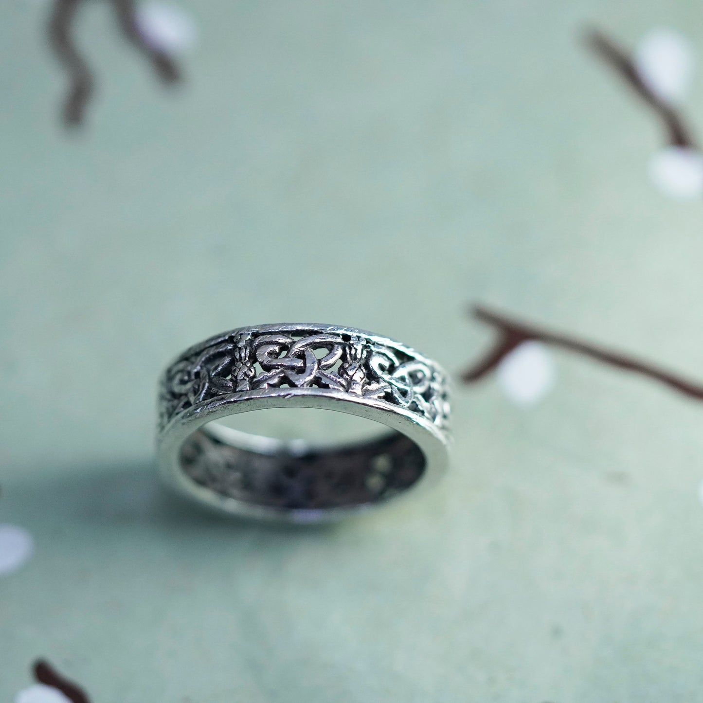 Size 6.5, Vintage sterling silver handmade filigree ring, 925 irish knot band