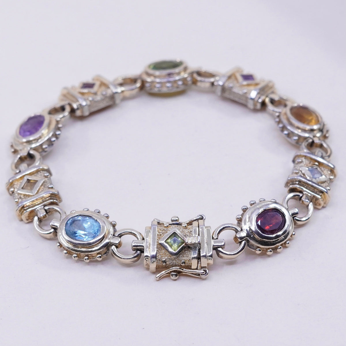 7.5”, gold sterling silver bracelet, vermeil 925 tennis bracelet peridot ruby